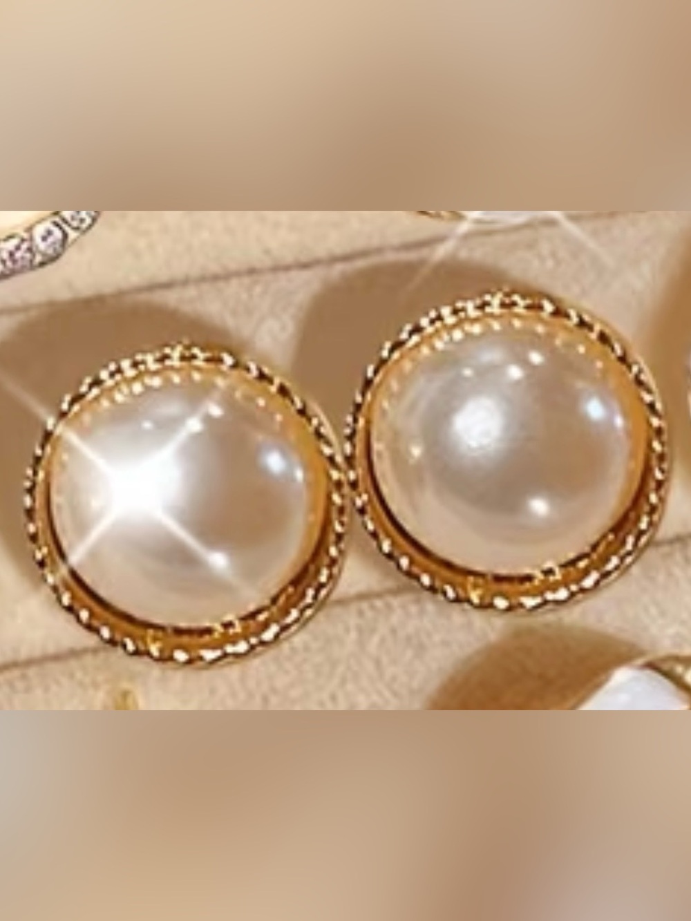 Gold Pearl Button Earrings - Classic Women's Jewelry